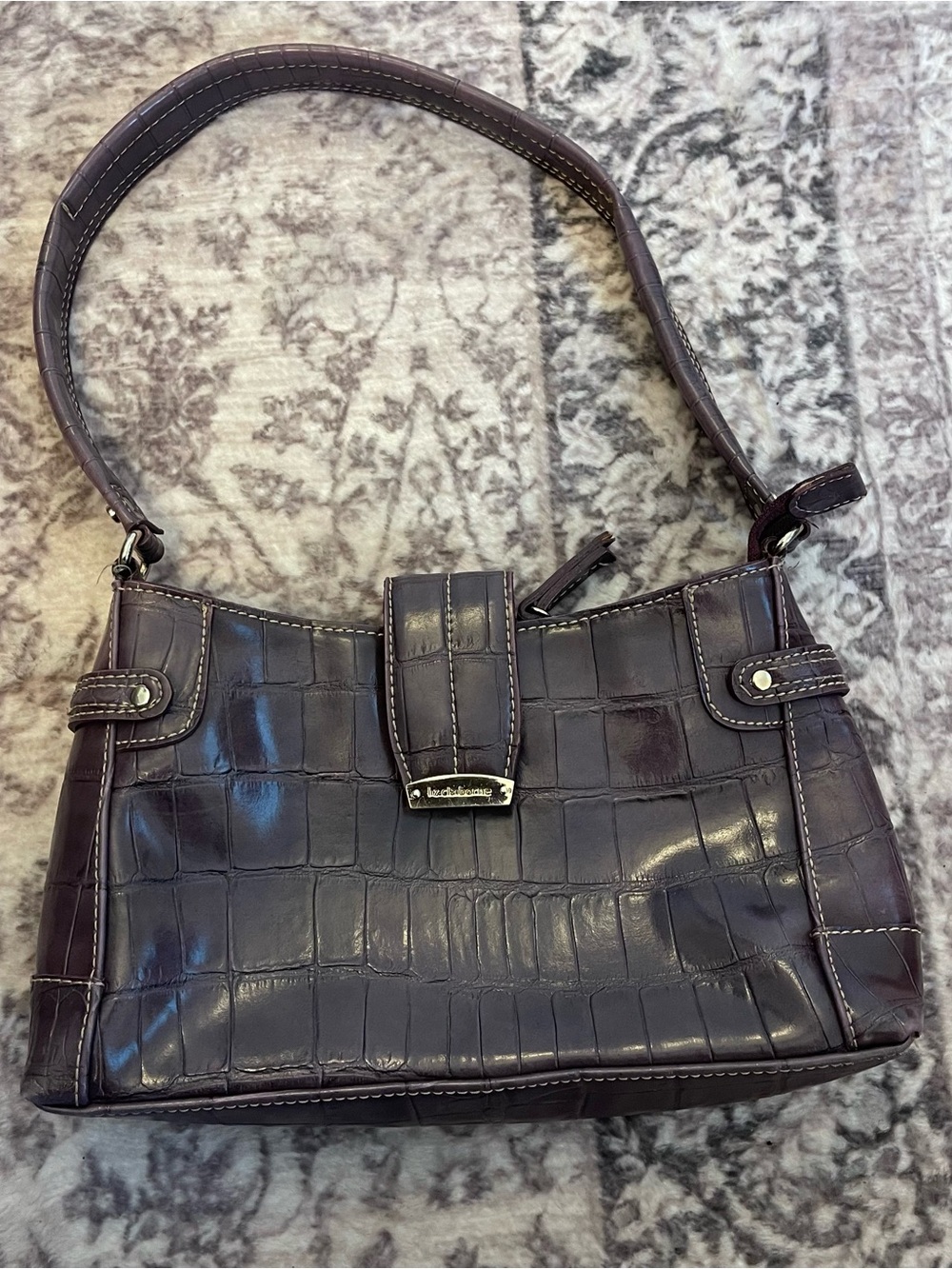 Liz Claiborne Croc-Embossed Shoulder Bag in Deep Plum
